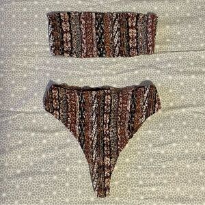 Indah high rise two piece bandeau strapless bikini batik print S
